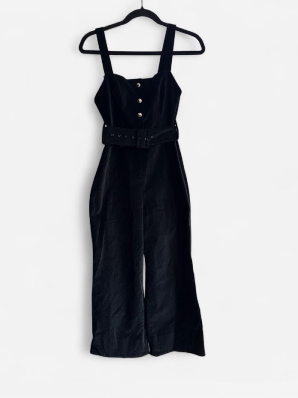 STAUD Primrose black velvet jumpsuit preppy quiet luxury minimalist classic sz 2